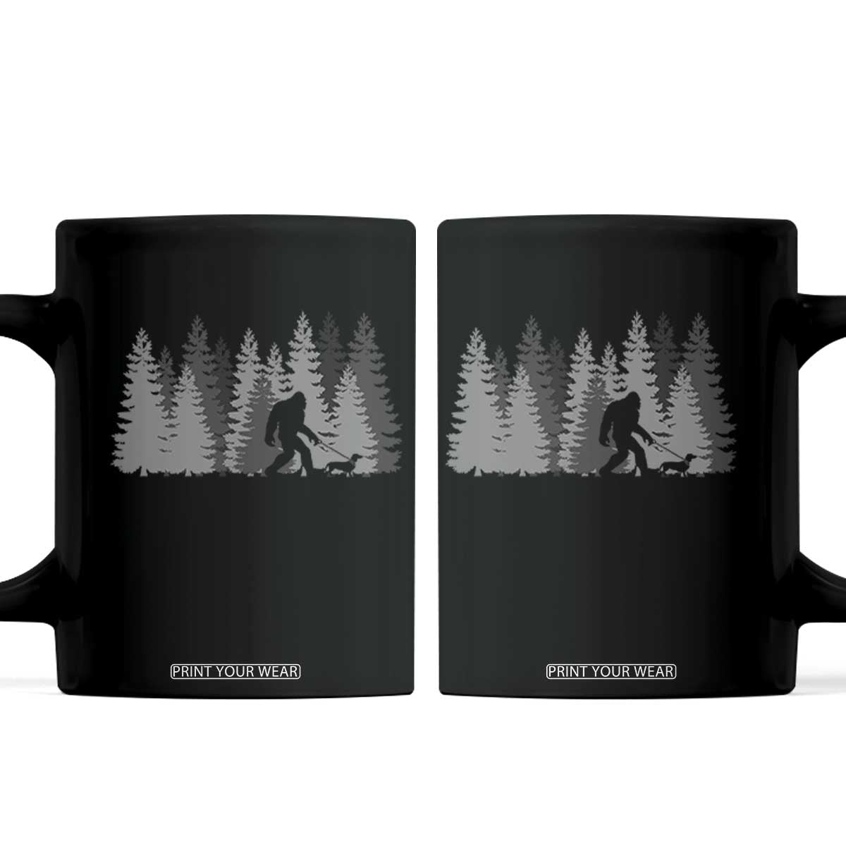Bigfoot Walking Dachshund Coffee Mug Funny Wiener Dog Gift Forest Sasquatch Yeti TS10 Black Print Your Wear