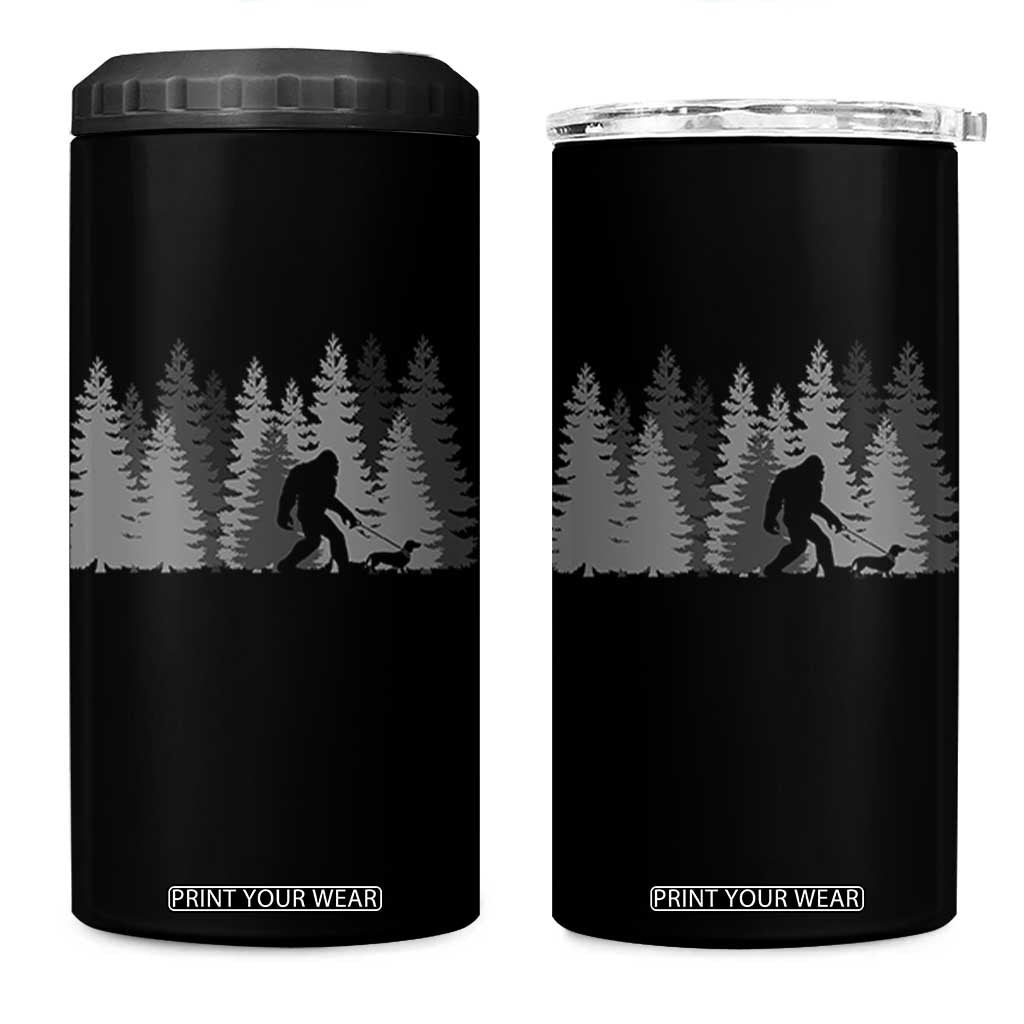 Bigfoot Walking Dachshund 4 in 1 Can Cooler Tumbler Funny Wiener Dog Gift Forest Sasquatch Yeti TS10 One Size: 16 oz Black Print Your Wear