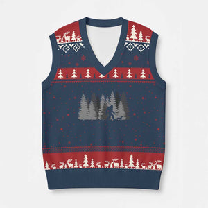 Bigfoot Walking Dachshund V-Neck Knit Sweater Vest Funny Wiener Dog Gift Forest Sasquatch Yeti TS10 Navy Red Print Your Wear