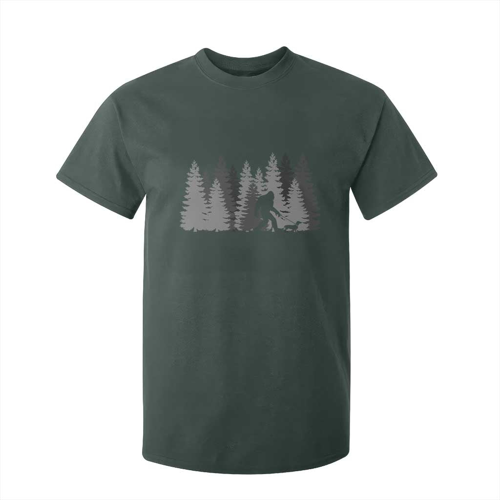 Bigfoot Walking Dachshund T Shirt For Kid Funny Wiener Dog Gift Forest Sasquatch Yeti TS10 Dark Forest Green Print Your Wear