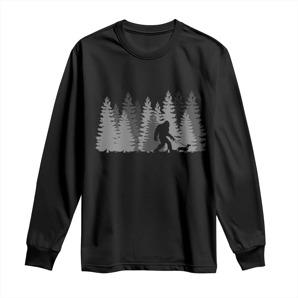 Bigfoot Walking Dachshund Long Sleeve Shirt Funny Wiener Dog Gift Forest Sasquatch Yeti TS10 Black Print Your Wear