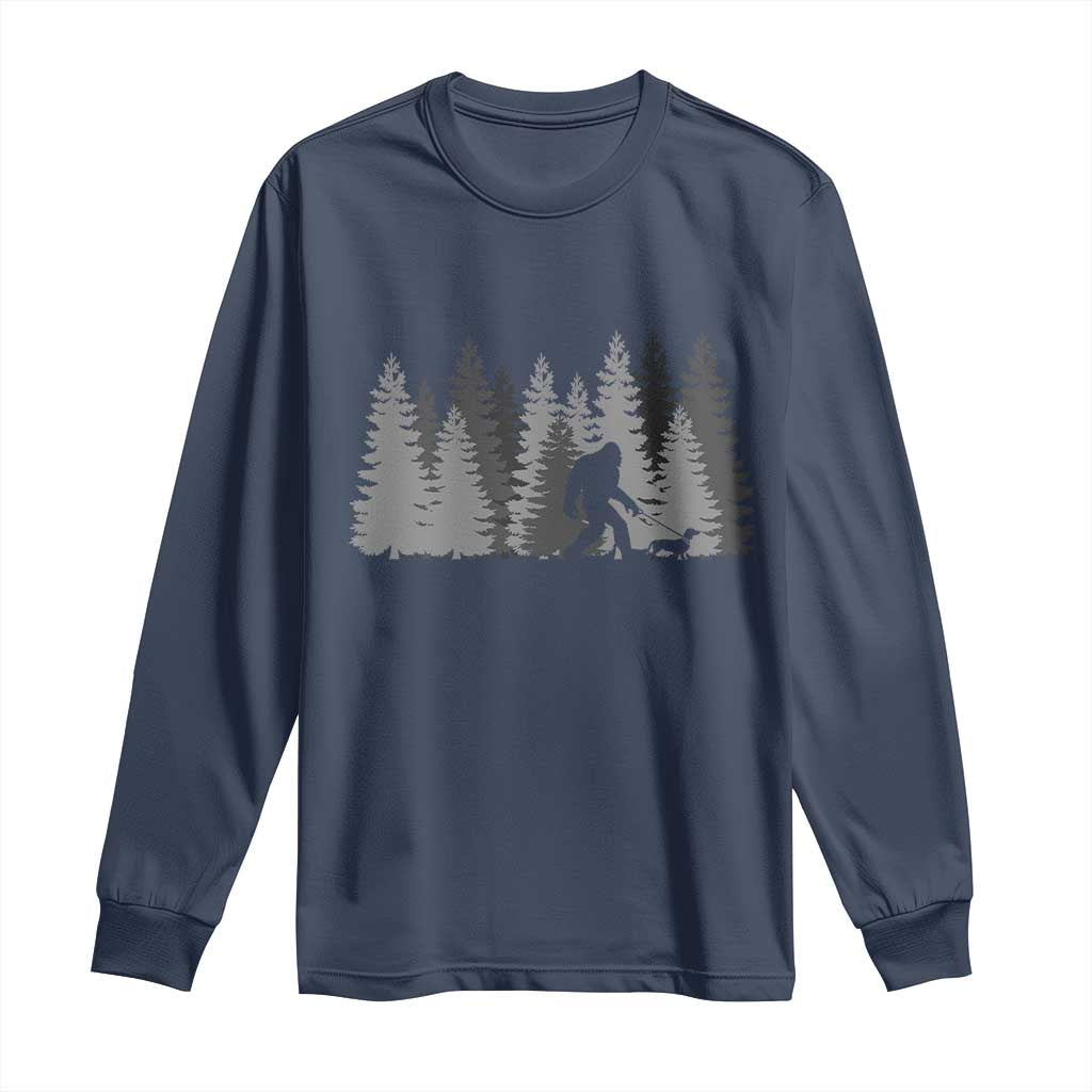Bigfoot Walking Dachshund Long Sleeve Shirt Funny Wiener Dog Gift Forest Sasquatch Yeti TS10 Navy Print Your Wear