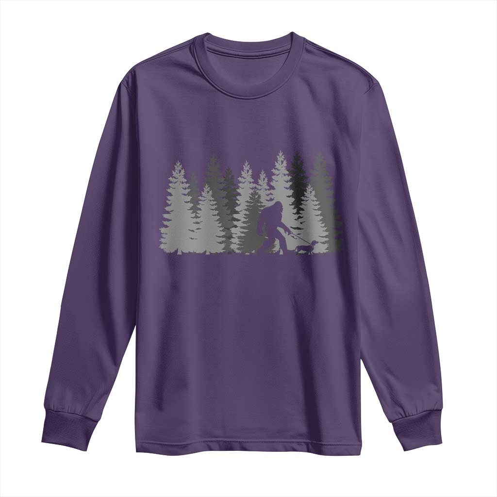 Bigfoot Walking Dachshund Long Sleeve Shirt Funny Wiener Dog Gift Forest Sasquatch Yeti TS10 Purple Print Your Wear
