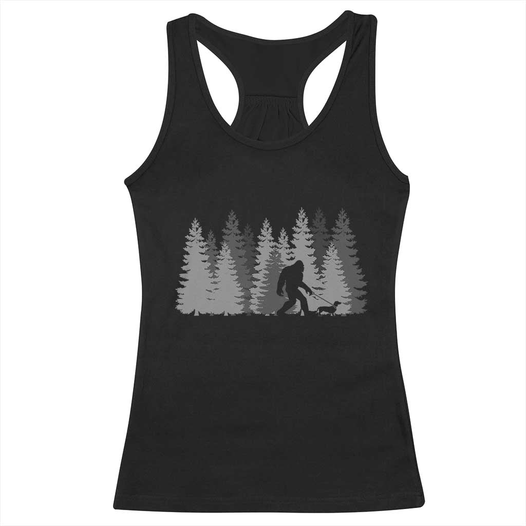 Bigfoot Walking Dachshund Racerback Tank Top Funny Wiener Dog Gift Forest Sasquatch Yeti TS10 Black Print Your Wear