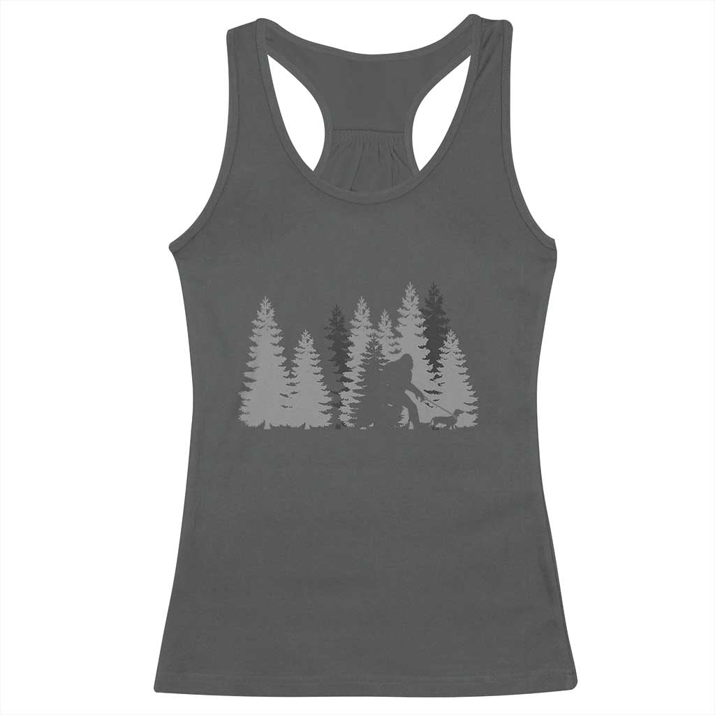 Bigfoot Walking Dachshund Racerback Tank Top Funny Wiener Dog Gift Forest Sasquatch Yeti TS10 Dark Heather Print Your Wear