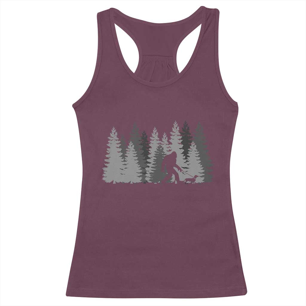 Bigfoot Walking Dachshund Racerback Tank Top Funny Wiener Dog Gift Forest Sasquatch Yeti TS10 Maroon Print Your Wear