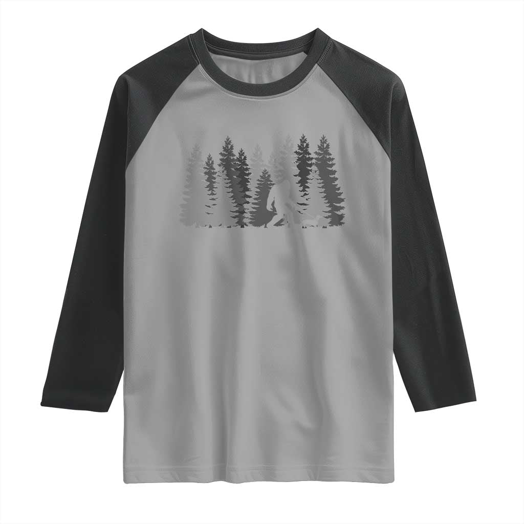 Bigfoot Walking Dachshund Raglan Shirt Funny Wiener Dog Gift Forest Sasquatch Yeti TS10 Sport Gray Black Print Your Wear