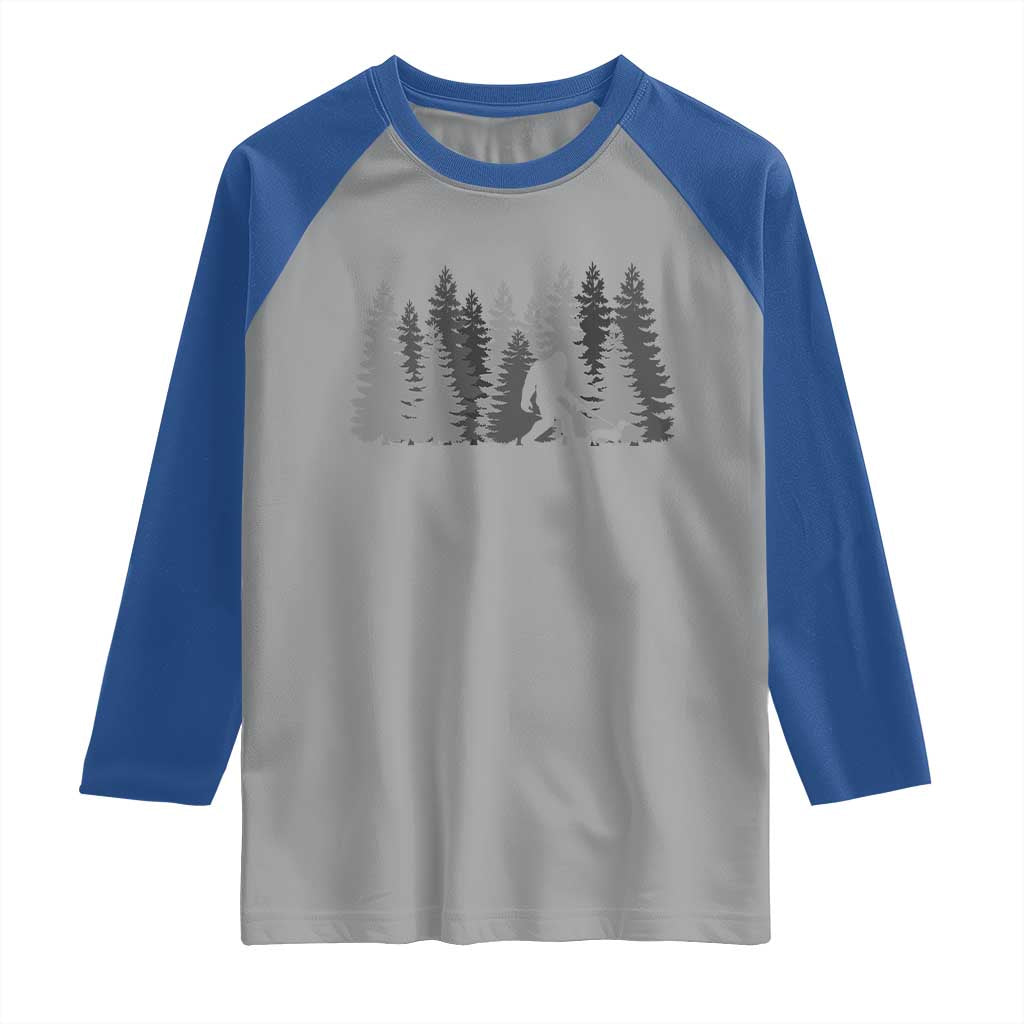 Bigfoot Walking Dachshund Raglan Shirt Funny Wiener Dog Gift Forest Sasquatch Yeti TS10 Sport Gray Royal Print Your Wear