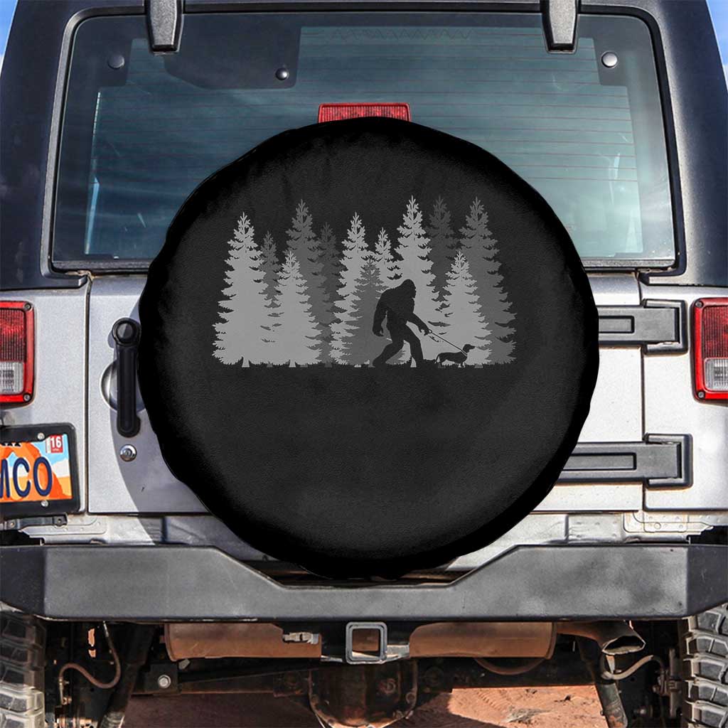Bigfoot Walking Dachshund Spare Tire Cover Funny Wiener Dog Gift Forest Sasquatch Yeti TS10 No hole Black Print Your Wear