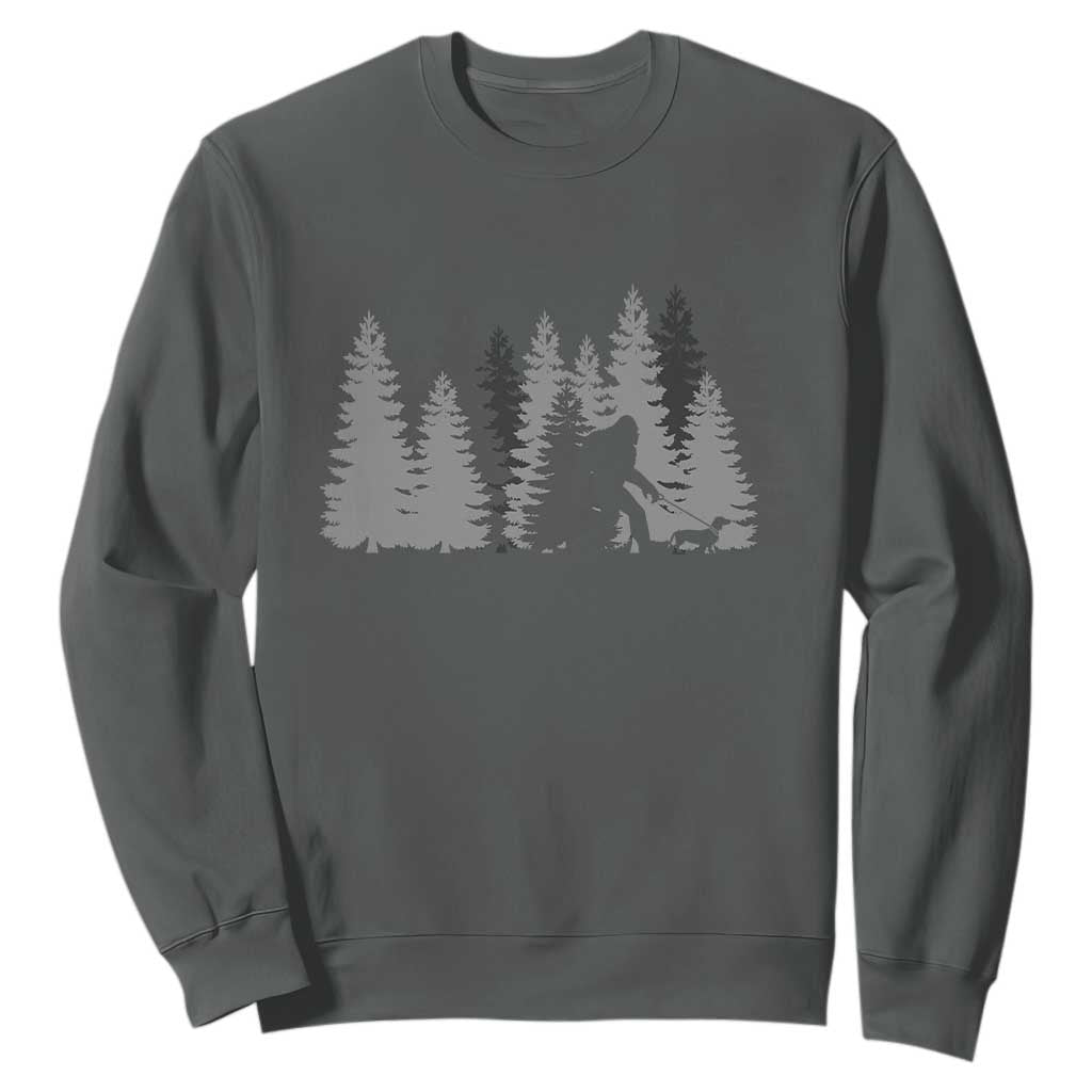 Bigfoot Walking Dachshund Sweatshirt Funny Wiener Dog Gift Forest Sasquatch Yeti TS10 Dark Heather Print Your Wear