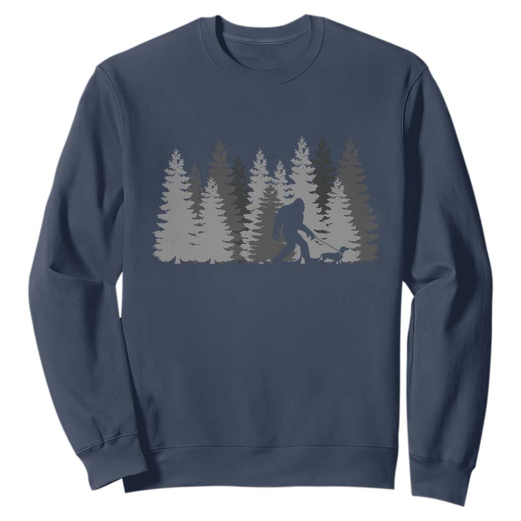 Bigfoot Walking Dachshund Sweatshirt Funny Wiener Dog Gift Forest Sasquatch Yeti TS10 Navy Print Your Wear