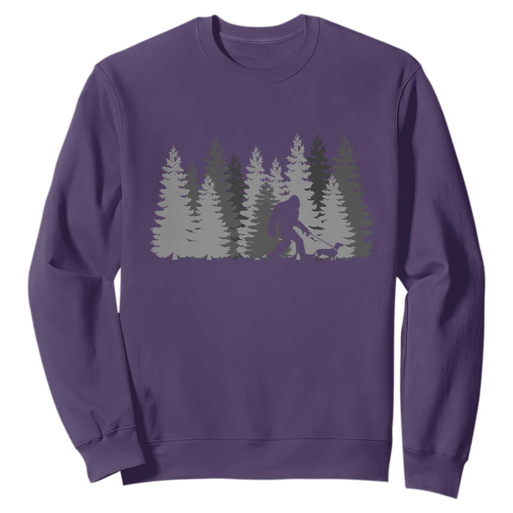 Bigfoot Walking Dachshund Sweatshirt Funny Wiener Dog Gift Forest Sasquatch Yeti TS10 Purple Print Your Wear