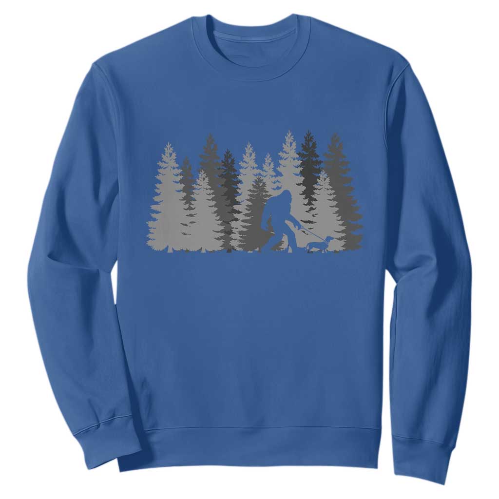 Bigfoot Walking Dachshund Sweatshirt Funny Wiener Dog Gift Forest Sasquatch Yeti TS10 Royal Blue Print Your Wear