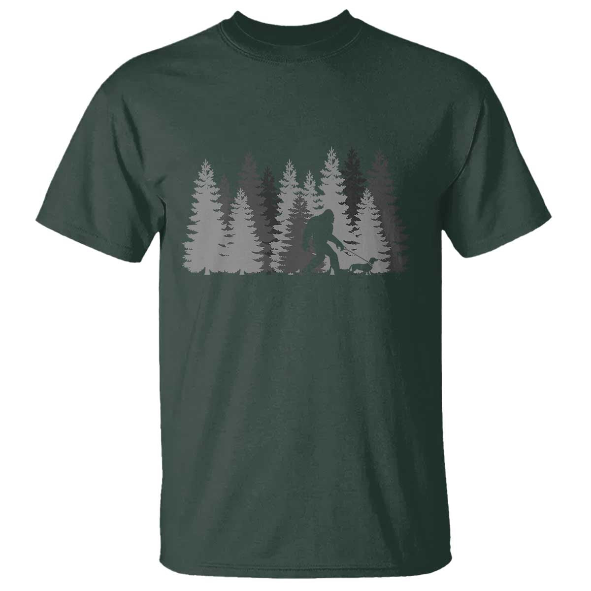 Bigfoot Walking Dachshund T Shirt Funny Wiener Dog Gift Forest Sasquatch Yeti TS10 Dark Forest Green Print Your Wear