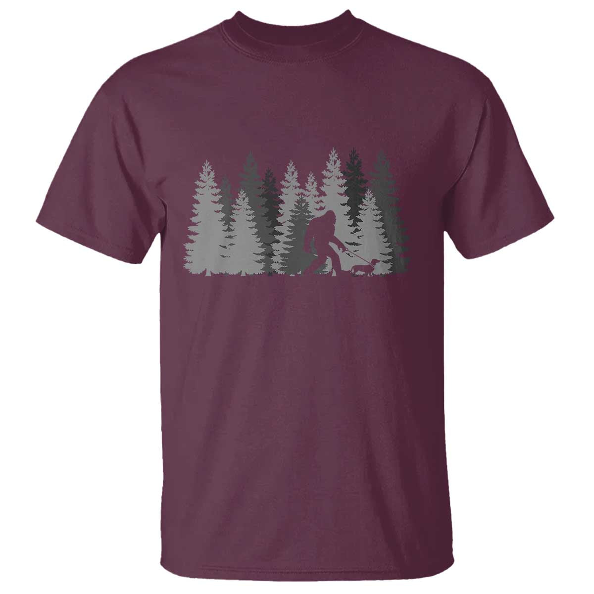 Bigfoot Walking Dachshund T Shirt Funny Wiener Dog Gift Forest Sasquatch Yeti TS10 Maroon Print Your Wear