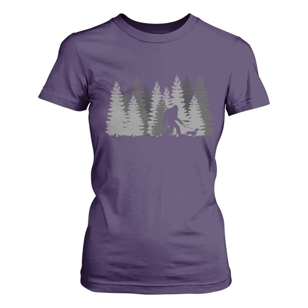Bigfoot Walking Dachshund T Shirt For Women Funny Wiener Dog Gift Forest Sasquatch Yeti TS10 Purple Print Your Wear