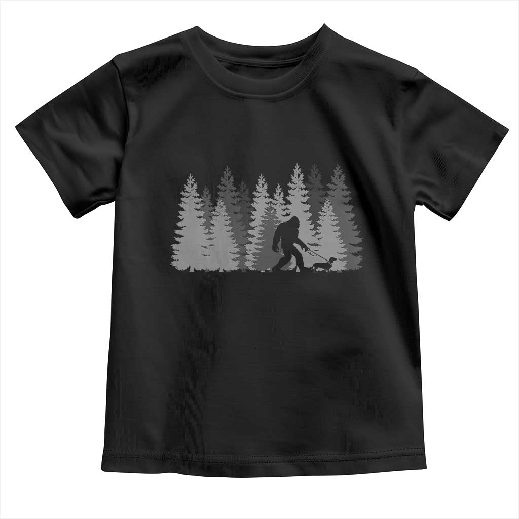 Bigfoot Walking Dachshund Toddler T Shirt Funny Wiener Dog Gift Forest Sasquatch Yeti TS10 Black Print Your Wear