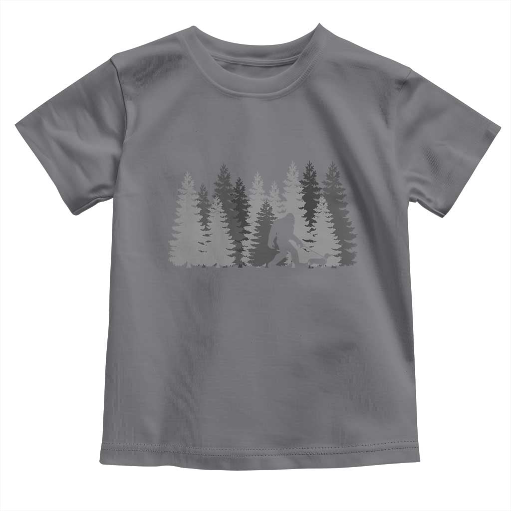 Bigfoot Walking Dachshund Toddler T Shirt Funny Wiener Dog Gift Forest Sasquatch Yeti TS10 Charcoal Print Your Wear