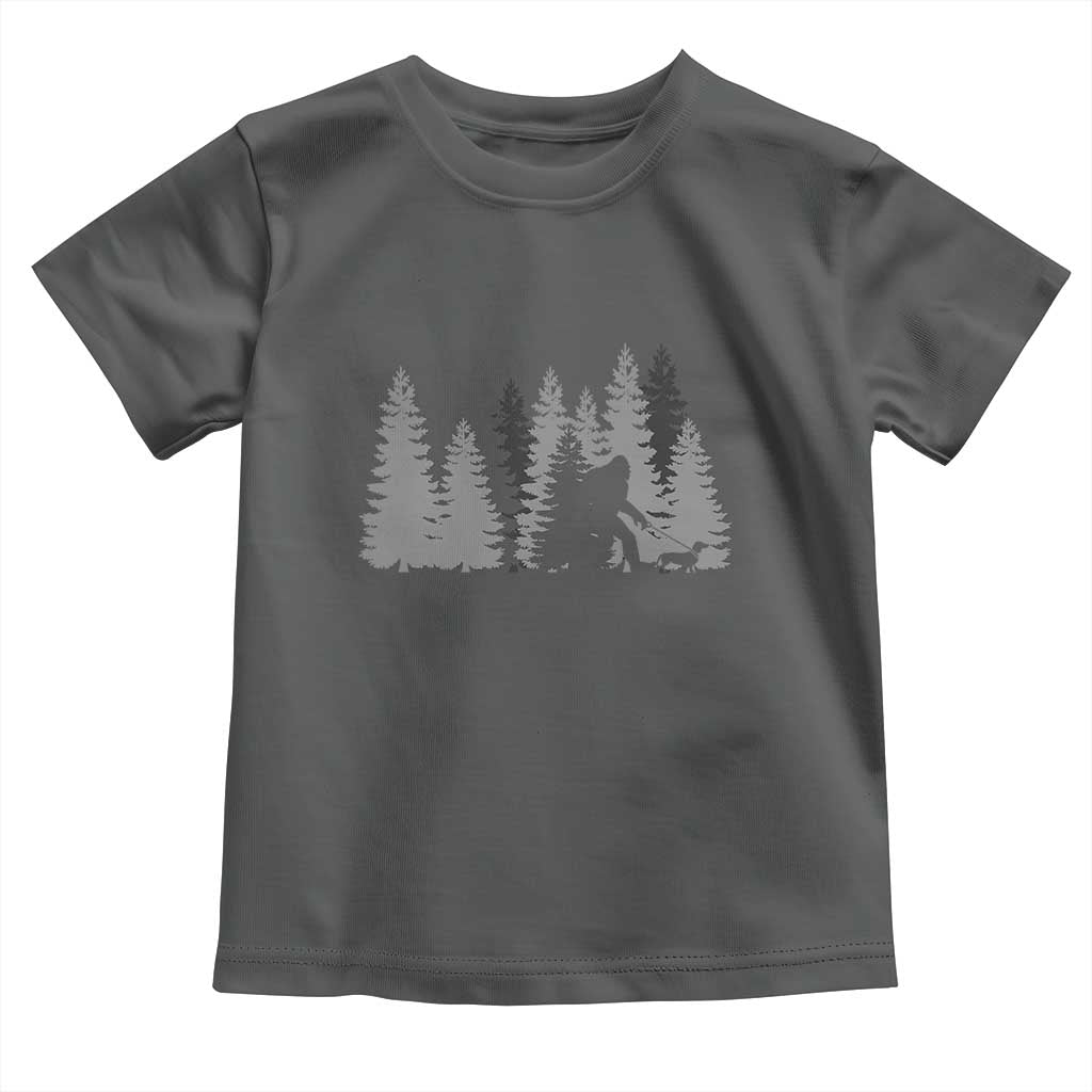 Bigfoot Walking Dachshund Toddler T Shirt Funny Wiener Dog Gift Forest Sasquatch Yeti TS10 Dark Heather Print Your Wear
