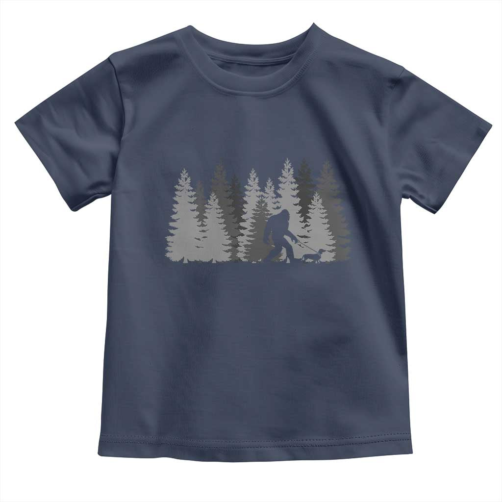 Bigfoot Walking Dachshund Toddler T Shirt Funny Wiener Dog Gift Forest Sasquatch Yeti TS10 Navy Print Your Wear
