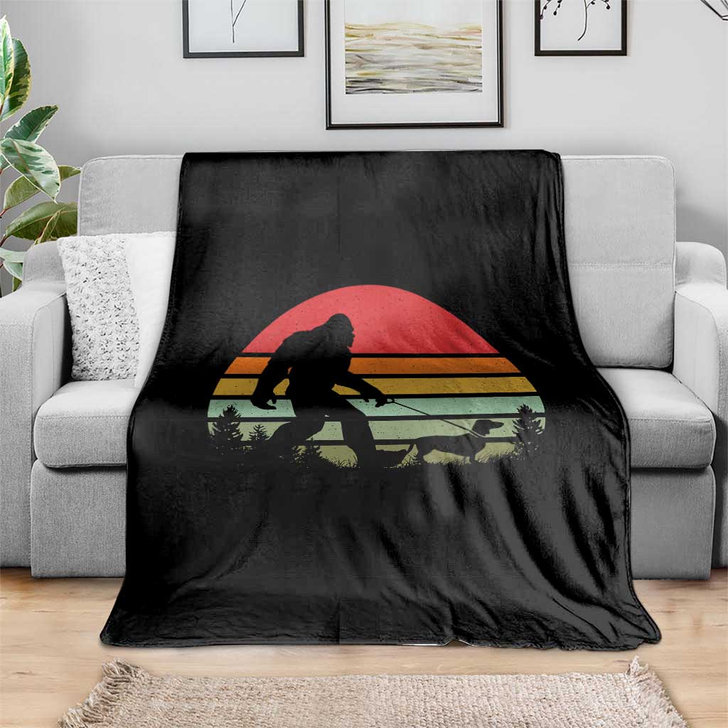 Retro Bigfoot Walking Dachshund Throw Blanket Funny Doxie Wiener Dog Walker Vintage 70s 80s TS10 Print Your Wear