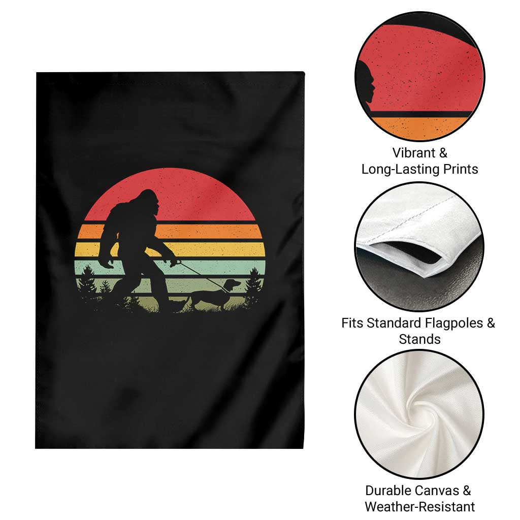 Retro Bigfoot Walking Dachshund Garden Flag Funny Doxie Wiener Dog Walker Vintage 70s 80s TS10 Print Your Wear