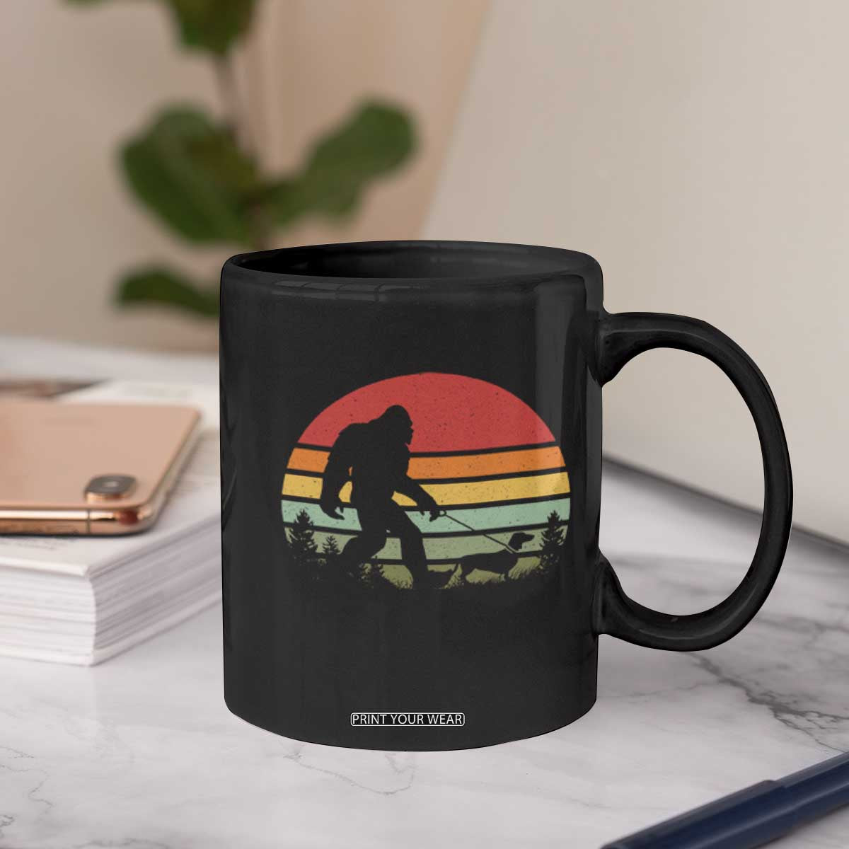 Retro Bigfoot Walking Dachshund Coffee Mug Funny Doxie Wiener Dog Walker Vintage 70s 80s TS10 Print Your Wear