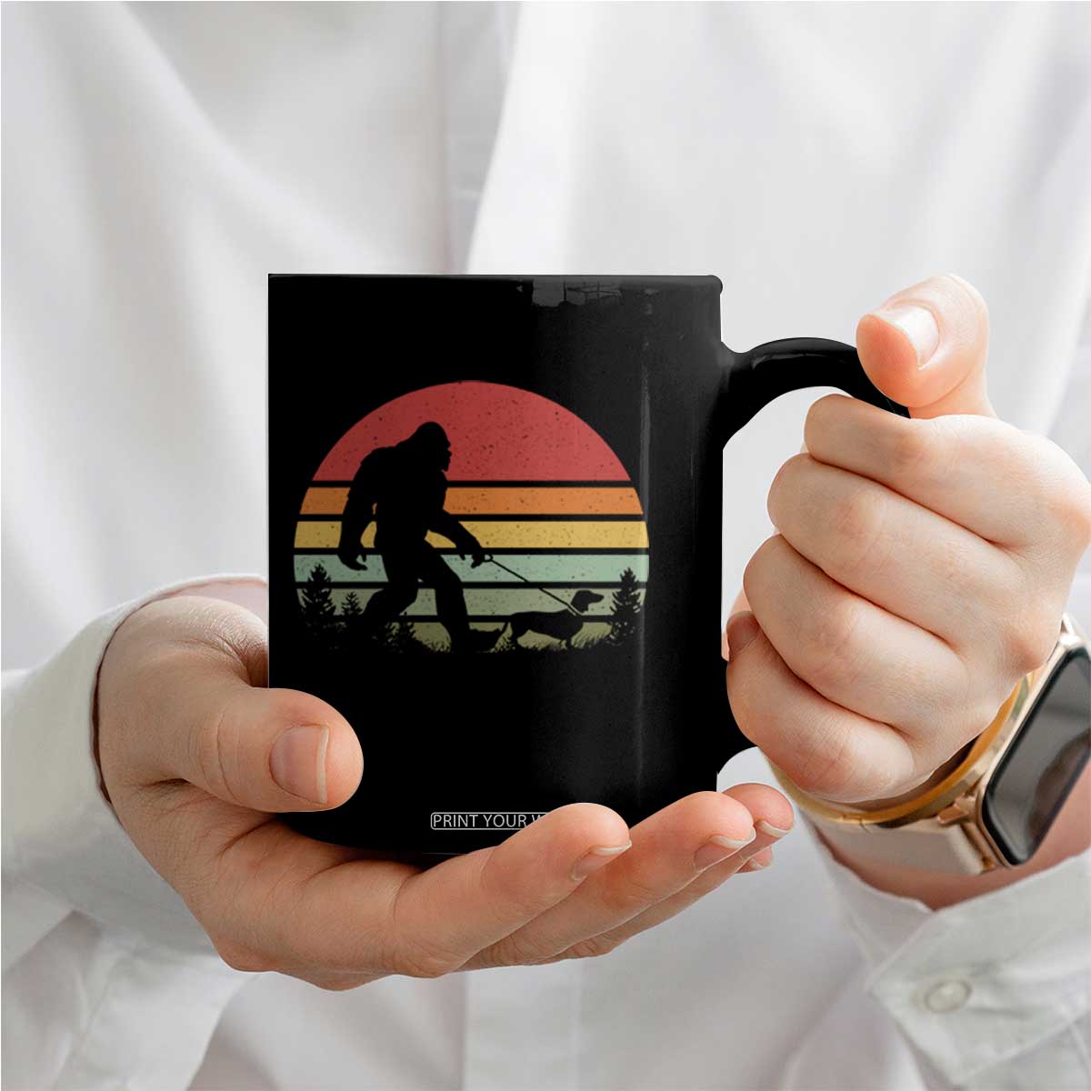 Retro Bigfoot Walking Dachshund Coffee Mug Funny Doxie Wiener Dog Walker Vintage 70s 80s TS10 Print Your Wear