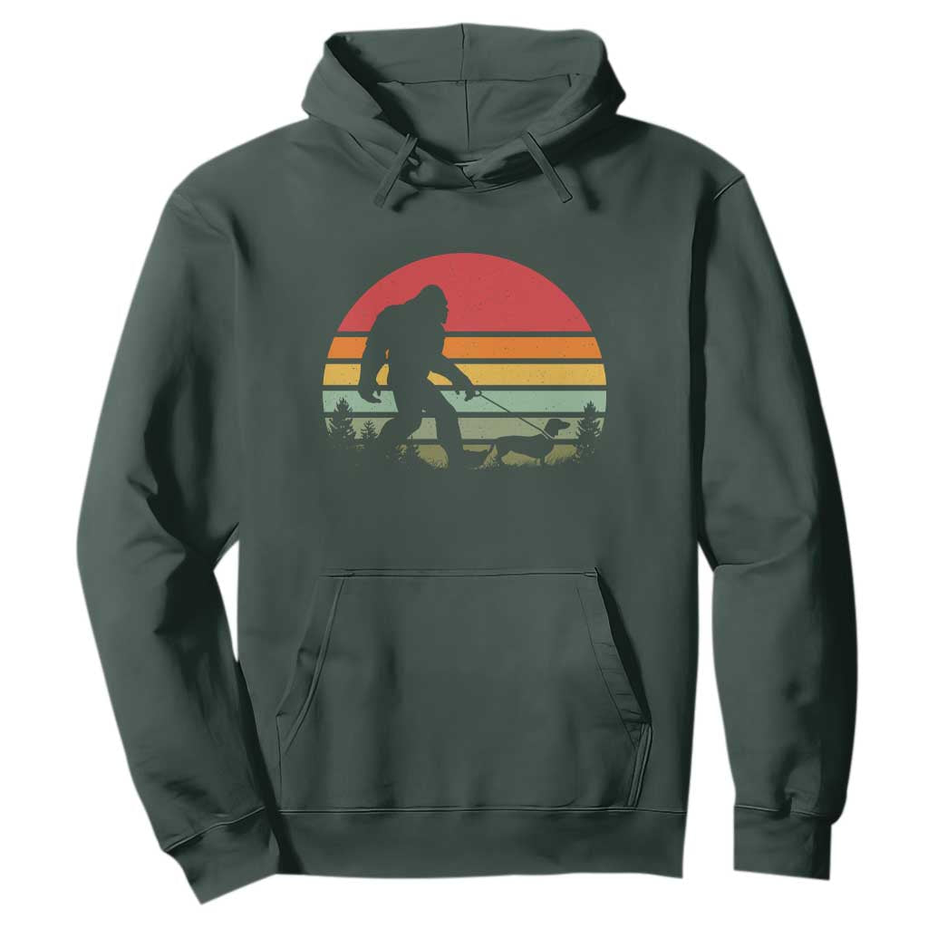 Retro Bigfoot Walking Dachshund Hoodie Funny Doxie Wiener Dog Walker Vintage 70s 80s TS10 Dark Forest Green Print Your Wear