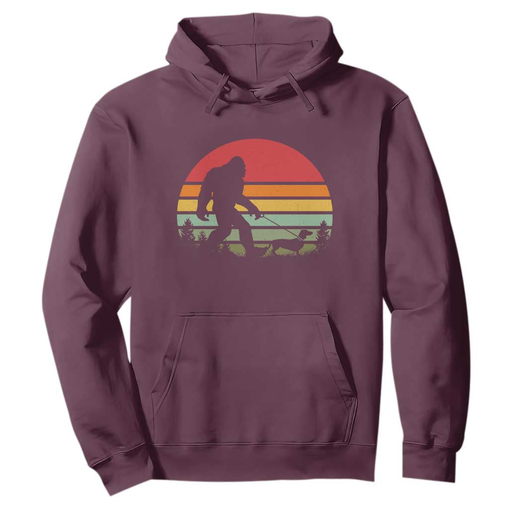 Retro Bigfoot Walking Dachshund Hoodie Funny Doxie Wiener Dog Walker Vintage 70s 80s TS10 Maroon Print Your Wear