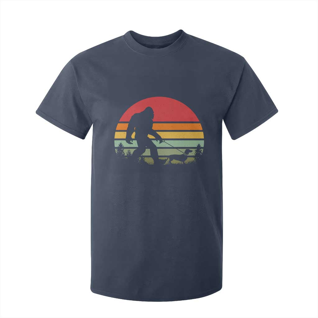 Retro Bigfoot Walking Dachshund T Shirt For Kid Funny Doxie Wiener Dog Walker Vintage 70s 80s TS10 Navy Print Your Wear