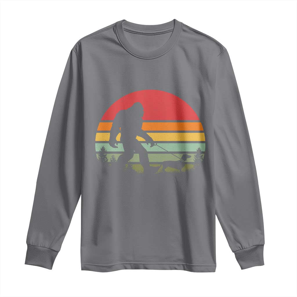 Retro Bigfoot Walking Dachshund Long Sleeve Shirt Funny Doxie Wiener Dog Walker Vintage 70s 80s TS10 Charcoal Print Your Wear