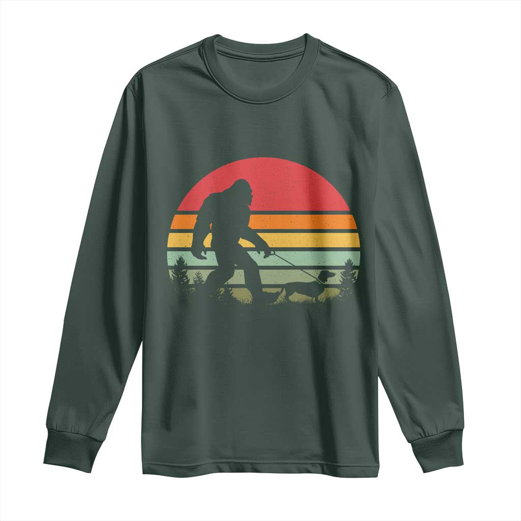 Retro Bigfoot Walking Dachshund Long Sleeve Shirt Funny Doxie Wiener Dog Walker Vintage 70s 80s TS10 Dark Forest Green Print Your Wear