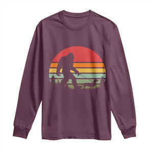 Retro Bigfoot Walking Dachshund Long Sleeve Shirt Funny Doxie Wiener Dog Walker Vintage 70s 80s TS10 Maroon Print Your Wear