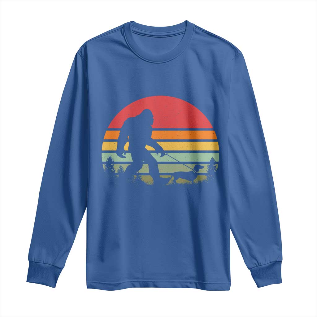Retro Bigfoot Walking Dachshund Long Sleeve Shirt Funny Doxie Wiener Dog Walker Vintage 70s 80s TS10 Royal Blue Print Your Wear
