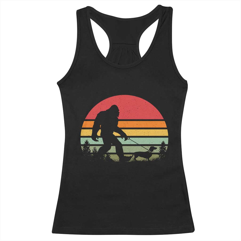Retro Bigfoot Walking Dachshund Racerback Tank Top Funny Doxie Wiener Dog Walker Vintage 70s 80s TS10 Black Print Your Wear