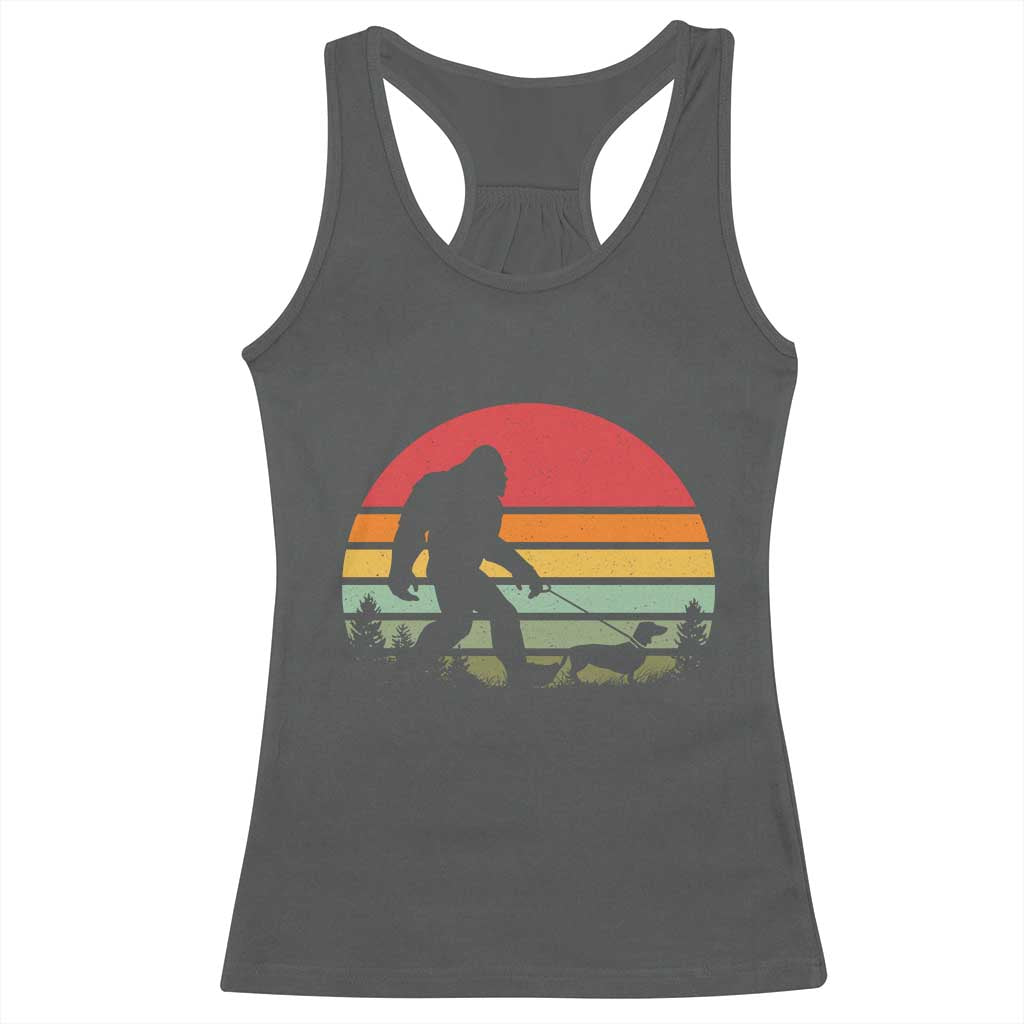 Retro Bigfoot Walking Dachshund Racerback Tank Top Funny Doxie Wiener Dog Walker Vintage 70s 80s TS10 Dark Heather Print Your Wear