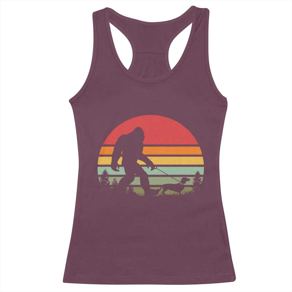Retro Bigfoot Walking Dachshund Racerback Tank Top Funny Doxie Wiener Dog Walker Vintage 70s 80s TS10 Maroon Print Your Wear
