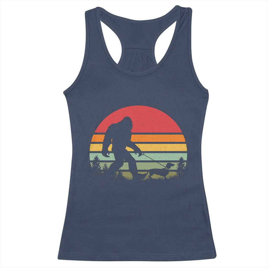 Retro Bigfoot Walking Dachshund Racerback Tank Top Funny Doxie Wiener Dog Walker Vintage 70s 80s TS10 Navy Print Your Wear