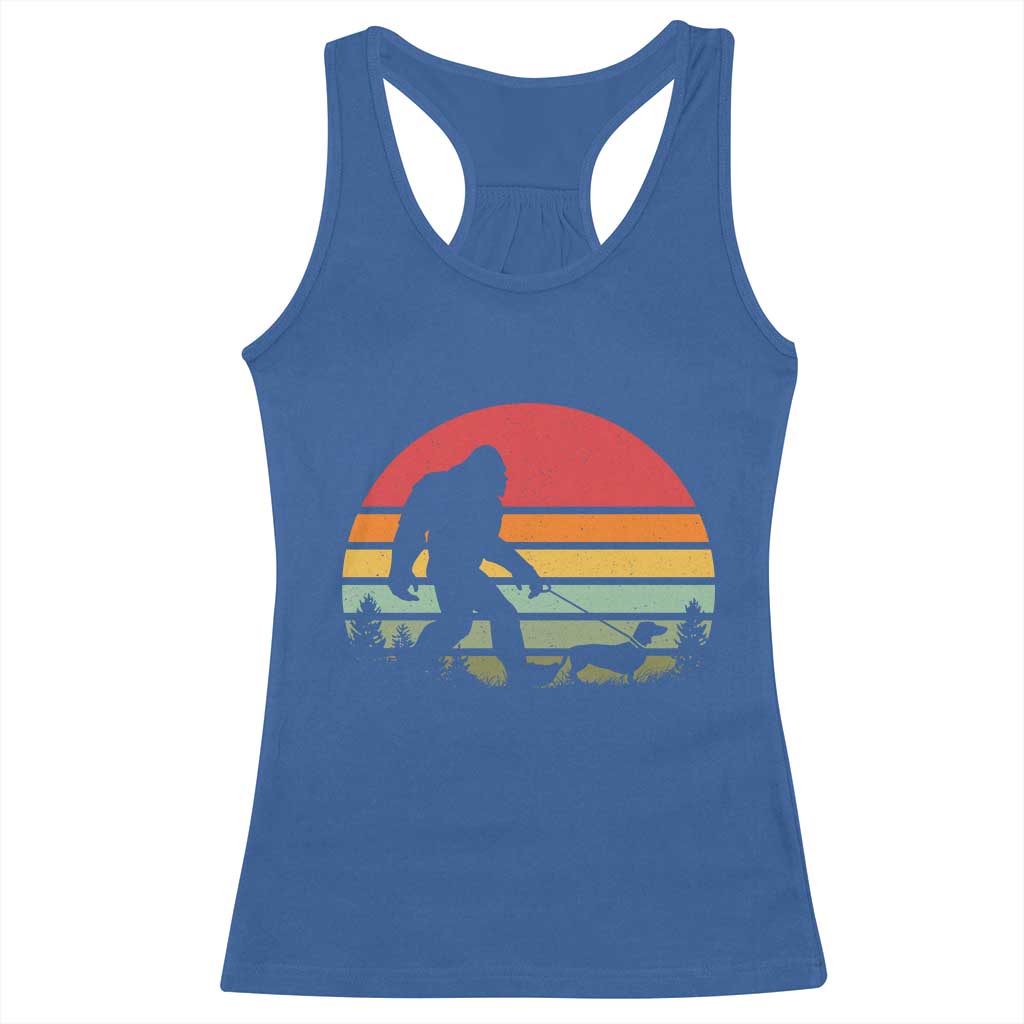 Retro Bigfoot Walking Dachshund Racerback Tank Top Funny Doxie Wiener Dog Walker Vintage 70s 80s TS10 Royal Blue Print Your Wear