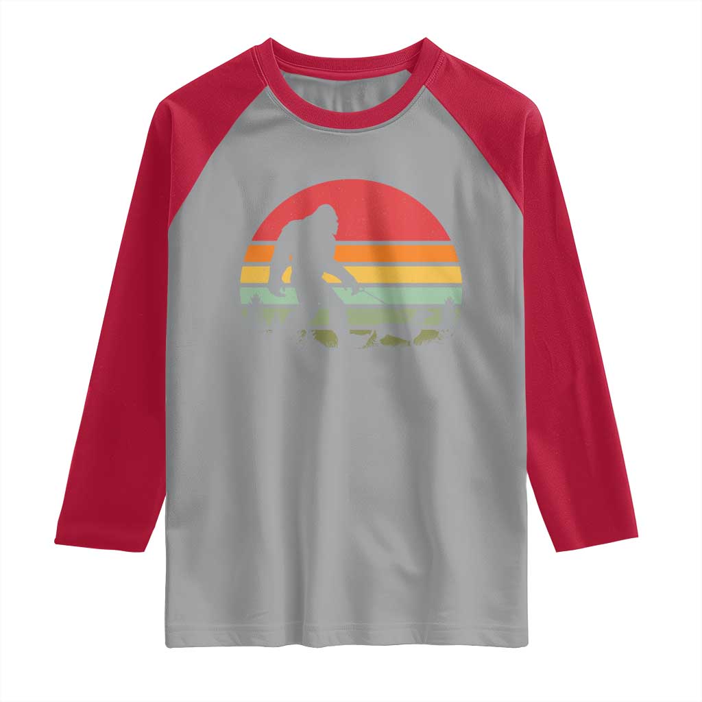 Retro Bigfoot Walking Dachshund Raglan Shirt Funny Doxie Wiener Dog Walker Vintage 70s 80s TS10 Sport Gray Red Print Your Wear