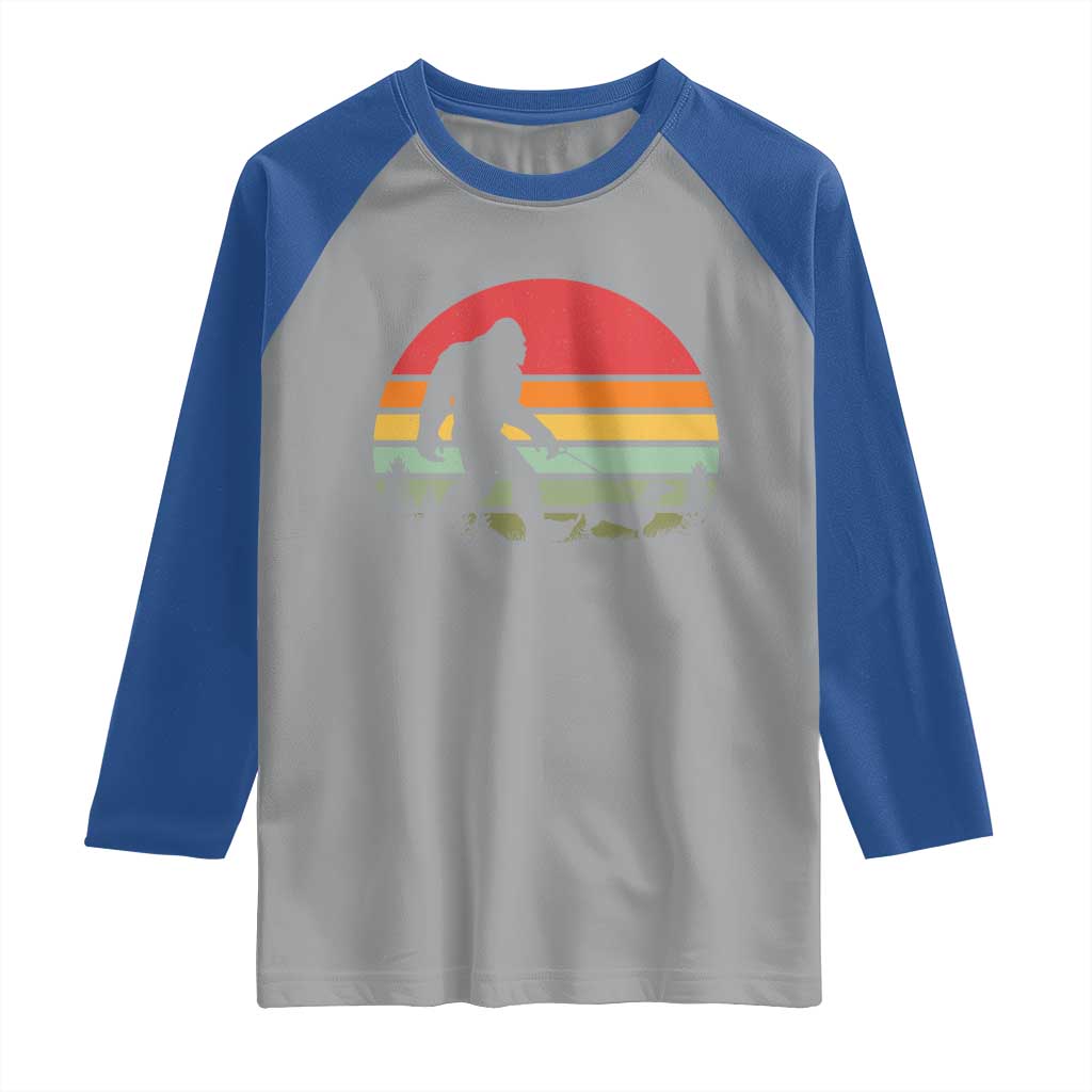 Retro Bigfoot Walking Dachshund Raglan Shirt Funny Doxie Wiener Dog Walker Vintage 70s 80s TS10 Sport Gray Royal Print Your Wear