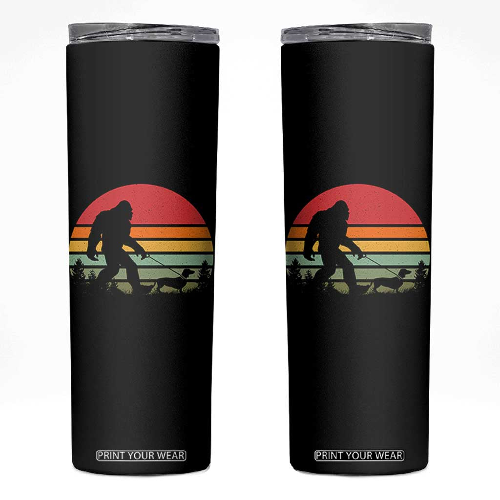 Retro Bigfoot Walking Dachshund Skinny Tumbler Funny Doxie Wiener Dog Walker Vintage 70s 80s TS10 Black Print Your Wear