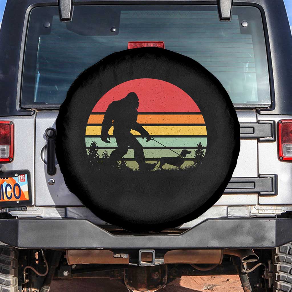 Retro Bigfoot Walking Dachshund Spare Tire Cover Funny Doxie Wiener Dog Walker Vintage 70s 80s TS10 No hole Black Print Your Wear
