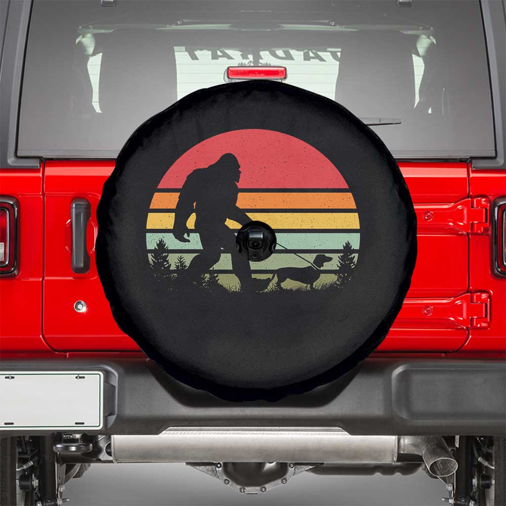 Retro Bigfoot Walking Dachshund Spare Tire Cover Funny Doxie Wiener Dog Walker Vintage 70s 80s TS10 Black Print Your Wear