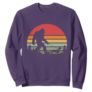 Retro Bigfoot Walking Dachshund Sweatshirt Funny Doxie Wiener Dog Walker Vintage 70s 80s TS10 Purple Print Your Wear