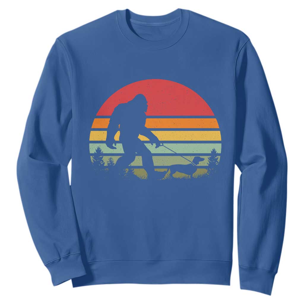 Retro Bigfoot Walking Dachshund Sweatshirt Funny Doxie Wiener Dog Walker Vintage 70s 80s TS10 Royal Blue Print Your Wear