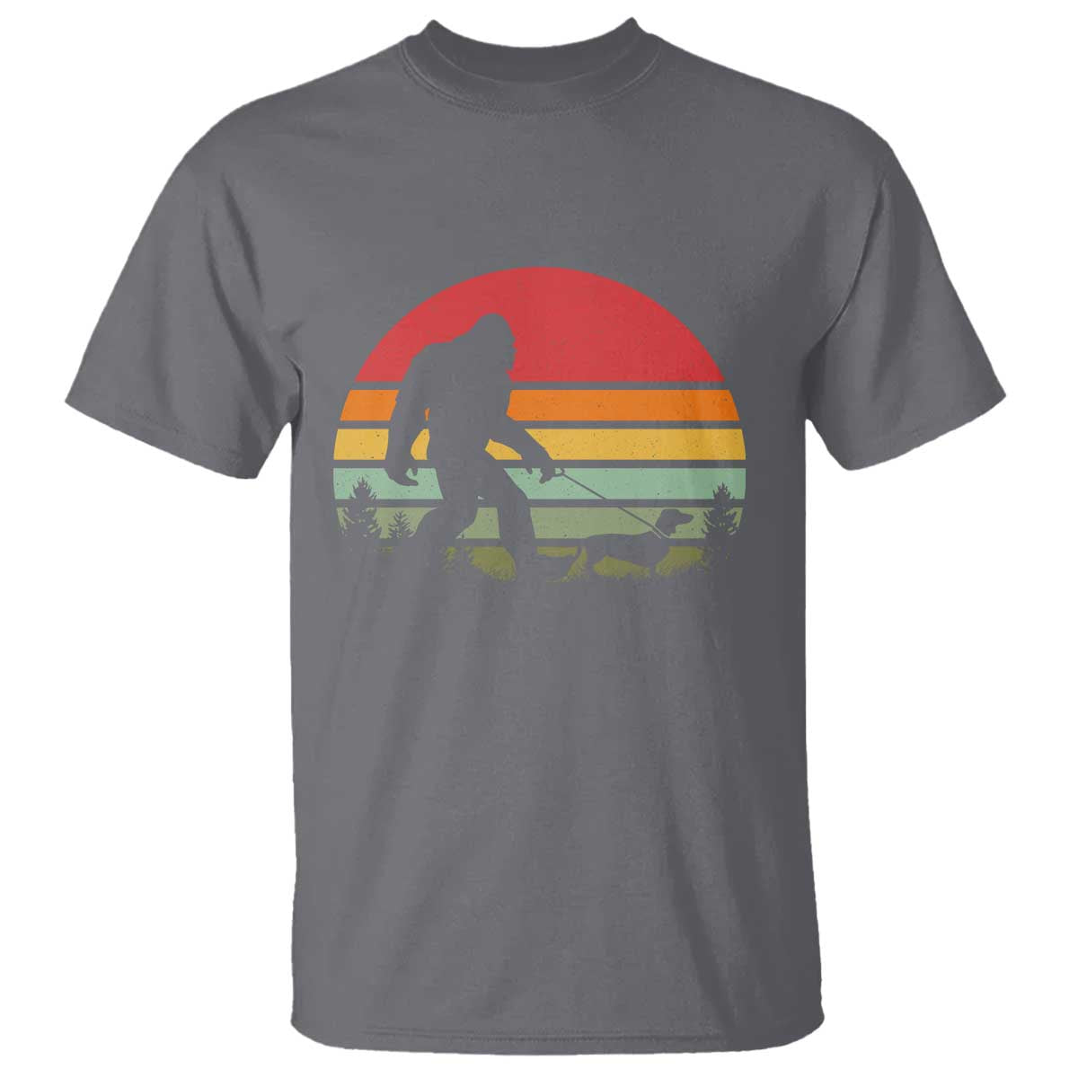 Retro Bigfoot Walking Dachshund T Shirt Funny Doxie Wiener Dog Walker Vintage 70s 80s TS10 Charcoal Print Your Wear