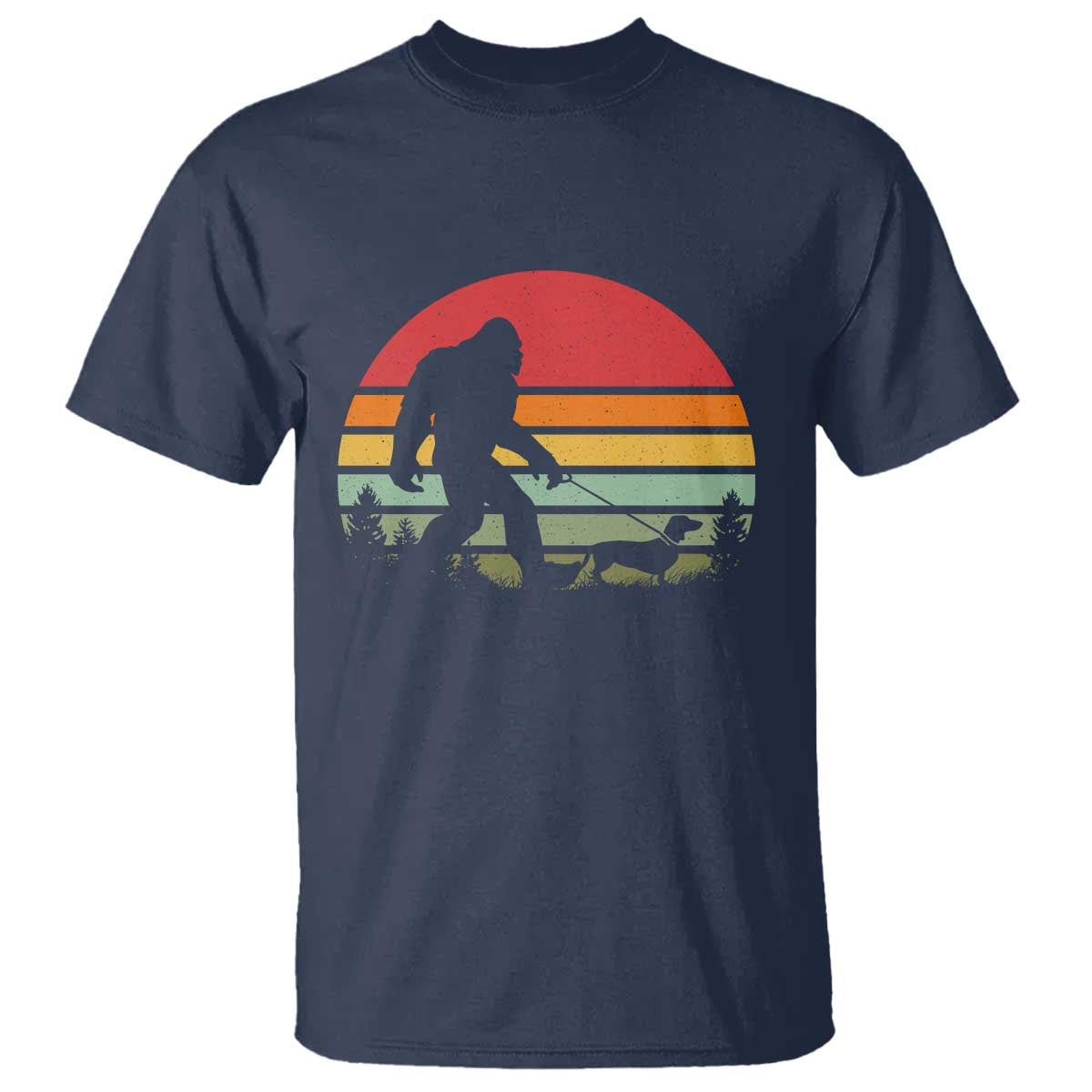 Retro Bigfoot Walking Dachshund T Shirt Funny Doxie Wiener Dog Walker Vintage 70s 80s TS10 Navy Print Your Wear