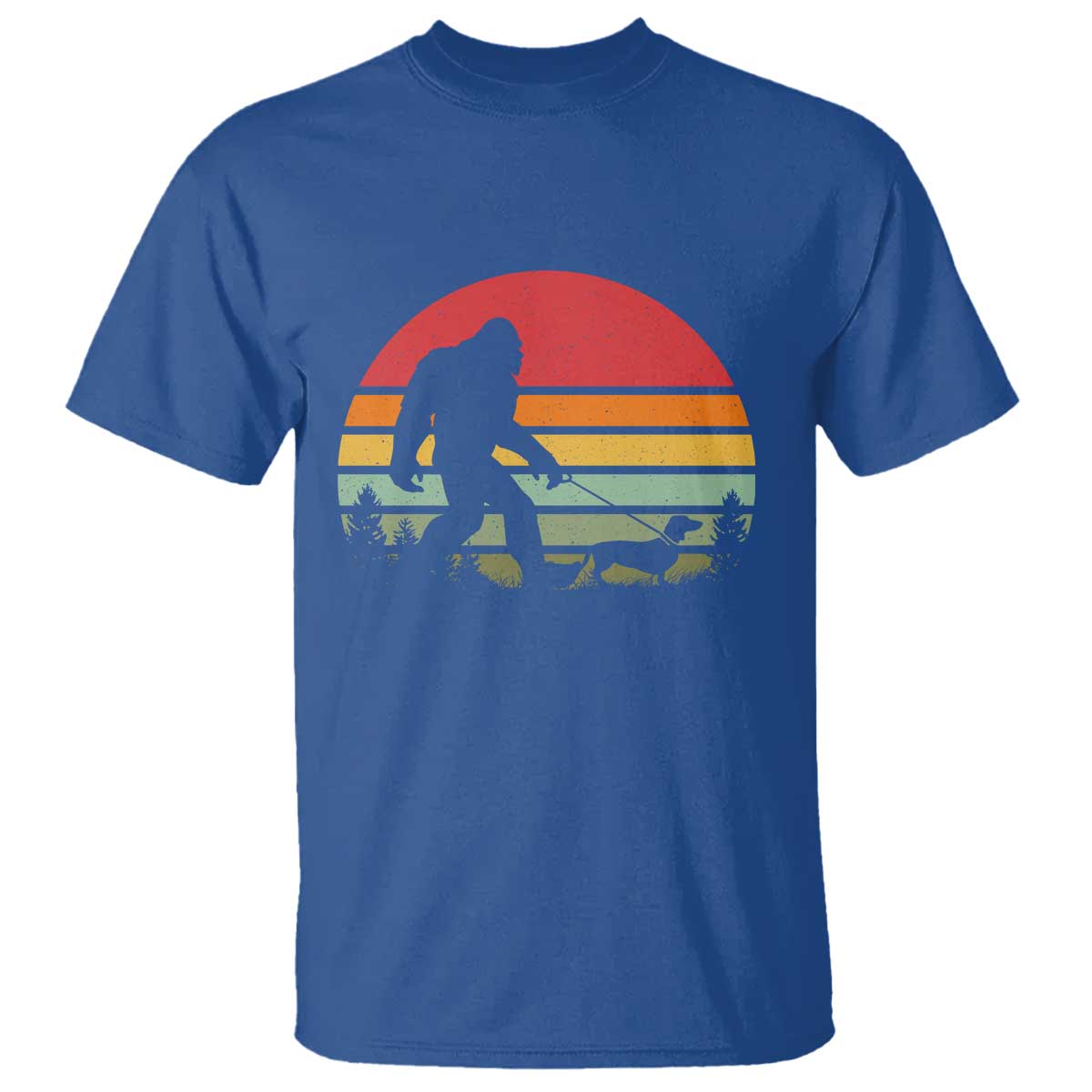 Retro Bigfoot Walking Dachshund T Shirt Funny Doxie Wiener Dog Walker Vintage 70s 80s TS10 Royal Blue Print Your Wear